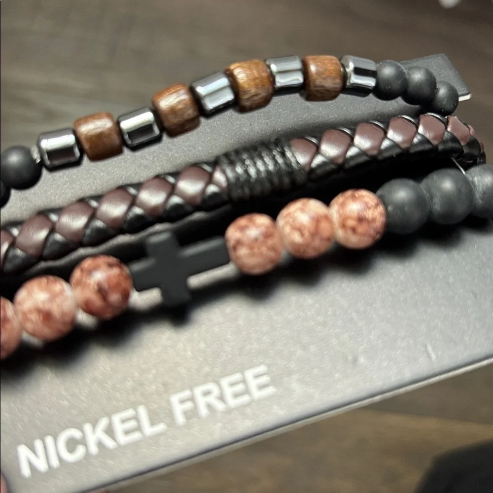 Buddha Wood Bead,flat braided leather,cross,3 row,wrap adjustable,nickle free